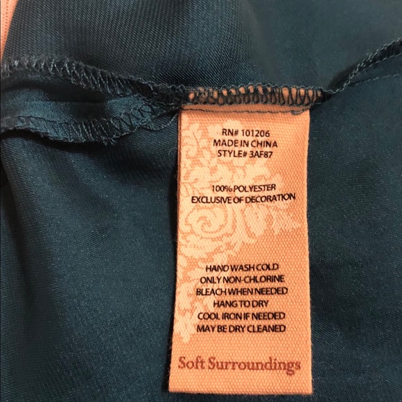 Soft Surroundings Teal Embroidered Top,Size-XSP(?S - Picture 7 of 8